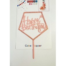 Топпер "Happy birthday” ніжно-рожевий п'ятикутник зі стразами, акриловий пластик, 110*160