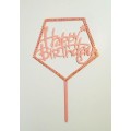 Топпер "Happy birthday” ніжно-рожевий п'ятикутник зі стразами, акриловий пластик, 110*160
