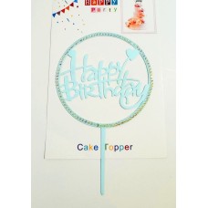 Топпер "Happy birthday” блакитний круг зі стразами, акриловий пластик, 110*160