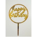 Топпер "Happy birthday” золотий №52 зі стразами, акриловий пластик, 110*160