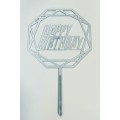 Топпер "Happy birthday” срібний багатогранник, акриловий пластик, 110*160