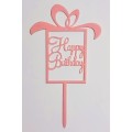 Топпер "Happy birthday” подарунок ніжно-рожевий, акриловий пластик, 110*160
