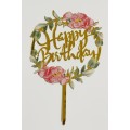 Топпер "Happy birthday” квітковий №15, акриловий пластик, 110*170