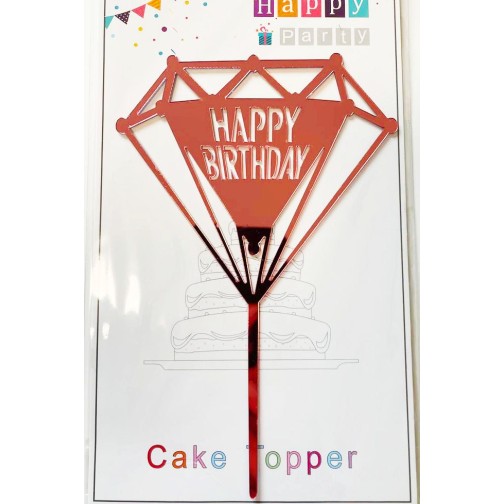 Топпер "Happy birthday” рожевий діамант №166, акриловий пластик, 110*160