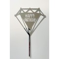 Топпер "Happy birthday” срібний діамант №167, акриловий пластик, 110*160