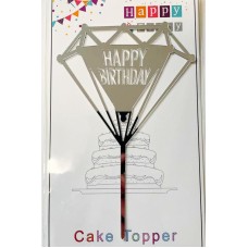 Топпер "Happy birthday” срібний діамант №167, акриловий пластик, 110*160