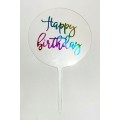 Топпер "Happy birthday” прозорий круг з голограмою №170, акриловий пластик, 110*160