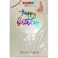 Топпер "Happy birthday” прозорий круг з голограмою №170, акриловий пластик, 110*160