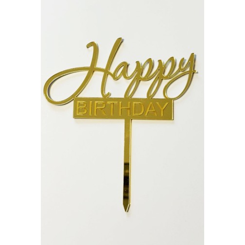 Топпер "Happy birthday” з золотого акрилу 2 мм, 120*130