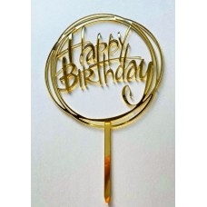 Топпер акриловий золотий "Happy birthday”, Ø100 мм