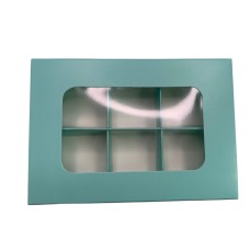 Коробка для 6 цукерок з бортиком з захисним лаком, кольору м'яти, 151*108*30