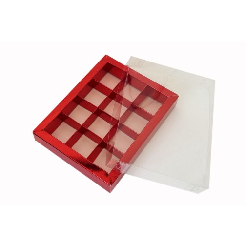 Коробка для 12 цукерок з бортиком червона, 195*150*30
