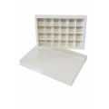 Коробка для 24 цукерок біла, з бортиком і прозорою пластиковою кришкою, 275*190*30