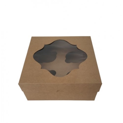 Коробка на 4 капкейки "Крафт" з фігурним вікном, 200*200*90