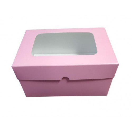 Коробка для 2 капкейків, маффінів, кексів "Рожева" з віконцем, 160*110*85