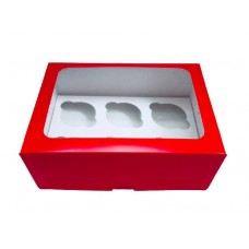 Коробка на 6 капкейків "Червона" з прямим вікном. 240*180*90