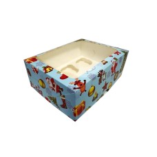 Коробка на 6 капкейків "Новорічна" блакитна з віконцем, 240*180*90