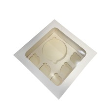 Коробка біла для бенто тортів, п'яти капкейків з віконцем, 250*250*120