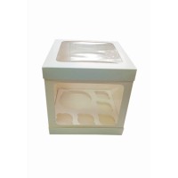 Коробка біла для бенто тортів, п'яти капкейків з віконцем на кришці та додатковим віконцем збоку, 250*250*200