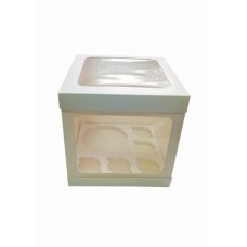 Коробка біла для бенто тортів, п'яти капкейків з віконцем на кришці та додатковим віконцем збоку, 250*250*200