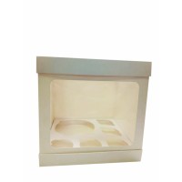 Коробка біла для бенто тортів, п'яти капкейків з віконцем на кришці та додатковим віконцем збоку, 250*250*250