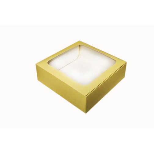 Коробка для макаронс, еклерів "Жовта" з віконцем, 150*150*50