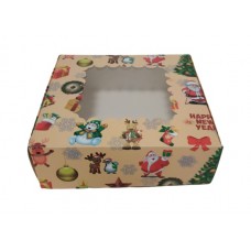 Коробка "Новорічна" з віконцем для пряників, макаронс, еклерів, 150*150*50