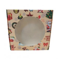 Коробка "Новорічна" з круглим вікном для пряників, макаронс, еклерів, 150*150*50
