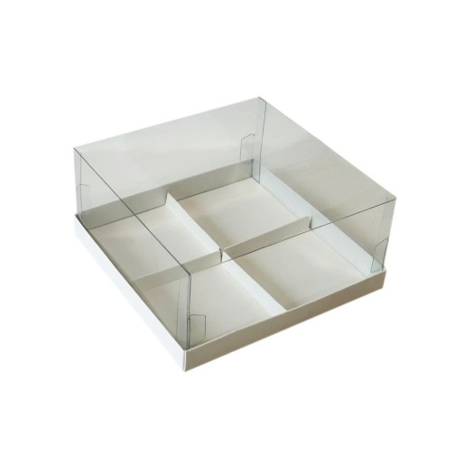 Коробка "Акваріум" біла з ложементом для  мусових тістечок на 4 шт., 170*170*80