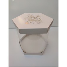 Коробка "Шестигранна Happy Birthday" із золотим тисненням, для торта, квітів; 300*250 мм + ПОДАРУНОК - підкладка ХДФ 3 мм