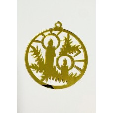 Золота акрилова прикраса на ялинку "Різдвяні свічки", 80*70мм