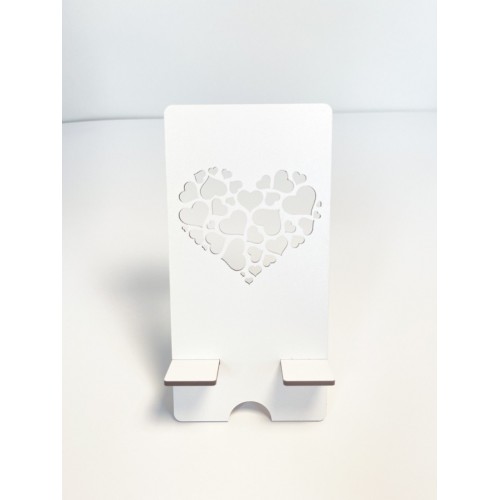Подарункова підставка для мобільного телефону із дерева "Серце" з лазерним розписом